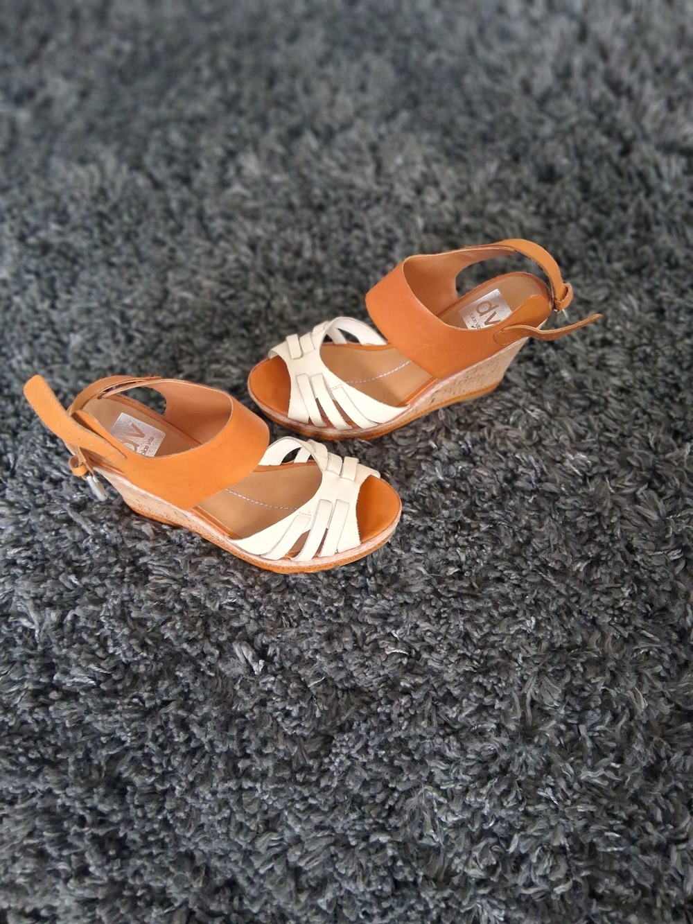 DV by Dolce Vita Two-Tone Wedge Sandals in Tan and Cream